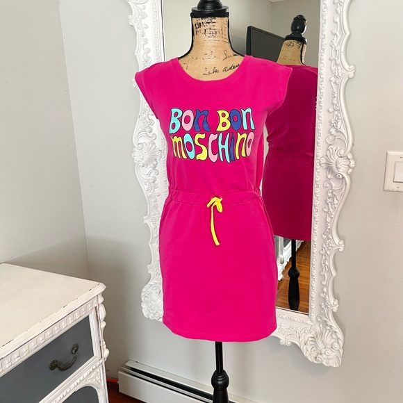 RARE MOSCHINO Pink T-Shirt Colorful LOGO Dress - Picture 1 of 11